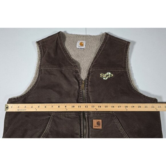 Carhartt V26 DKB Brown Canvas Sherpa Lined Full Zip Outdoor Work Vest Men's L - Picture 3 of 12